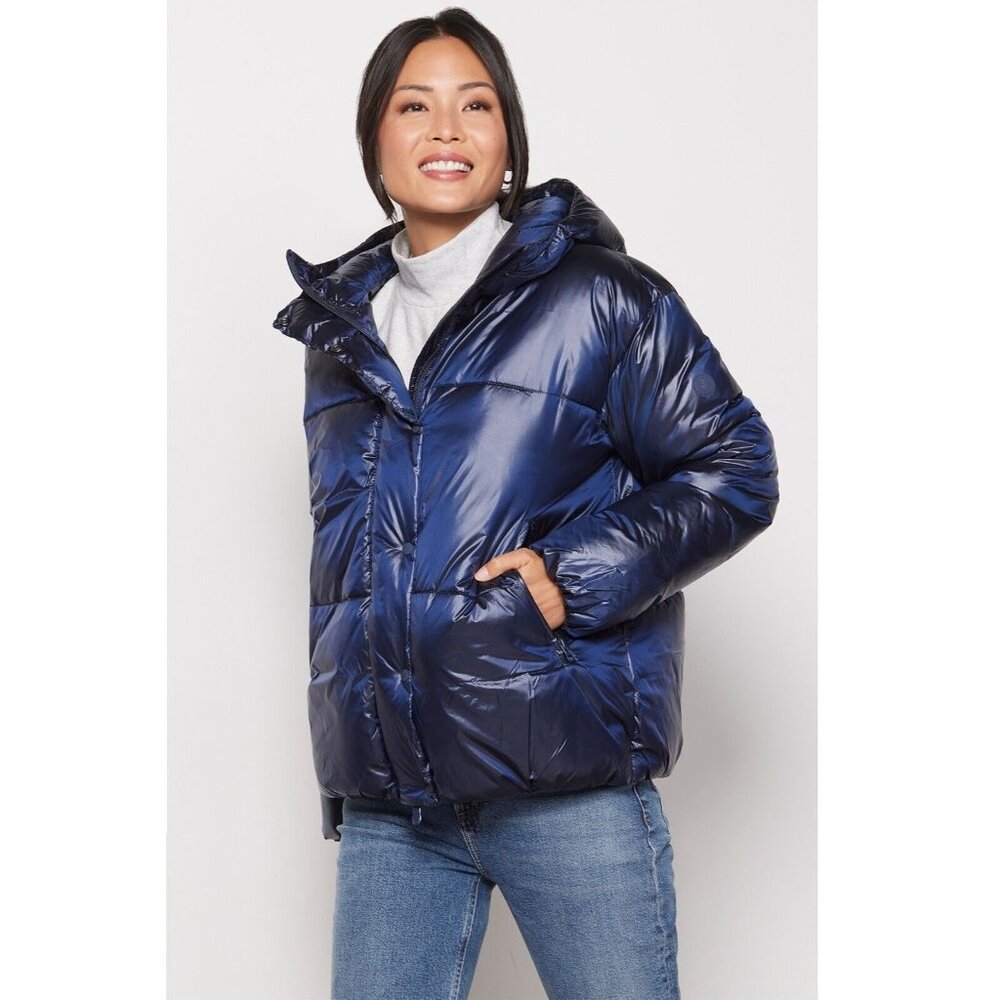 Save The Duck Nicki Short Puffer Coat Blue Women's Size 1 Small New With Tag - Picture 2 of 8